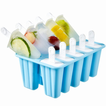 Popsicle Molds 10 Pieces Silicone Ice Pop Models Popsicle Models Reusable Easy Release Ice Pop Maker (10 Cavities-Blue)