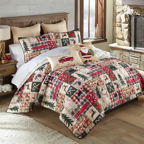 Donna Sharp Holiday Dream King Quilt Set - Reversible 104x96 Inches with Pillow Shams - Holiday Pattern