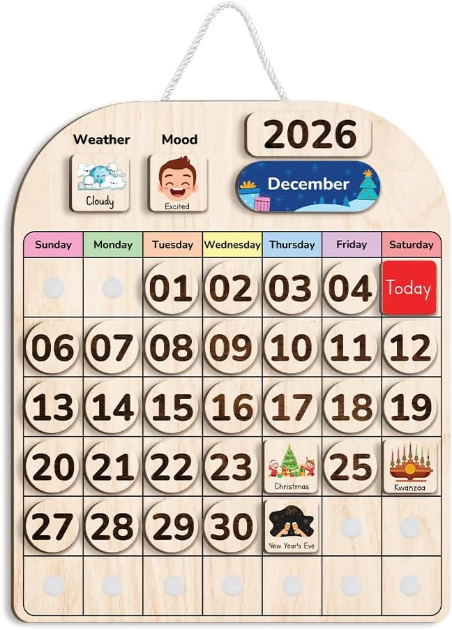 TinyKidz Wooden Calendar - Educational Learning Tool for Kids | Preschool & Toddler Size