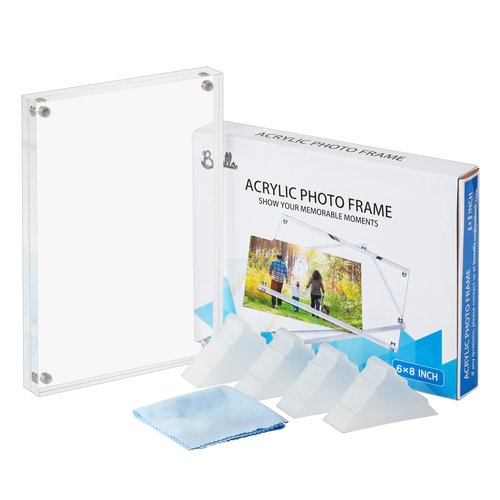 Boxalls 6x8 Inches Acrylic Picture Frames - 5 Pack, Clear Frameless 6x8 Photo Frames with Magnetic, Double Sided Transparent Desktop Frame(5 Pack)