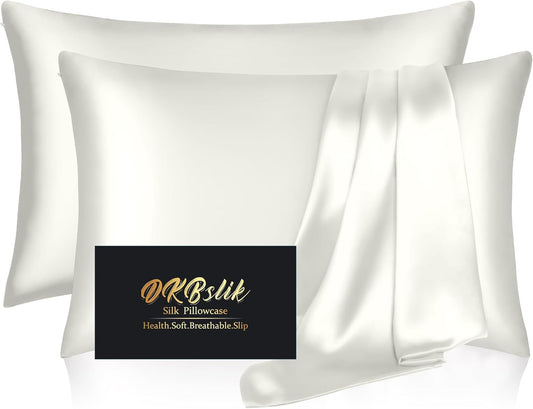 Mulberry Silk Pillowcase Set by Skiennix - Anti-Acne & Hair Care | King Size, Ivory, 2-Pack