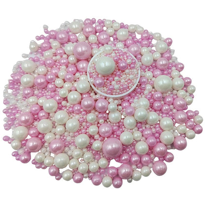 Skiennix Edible White & Pink Sugar Pearls | 120g Baking Sprinkles for Cakes & Cupcakes