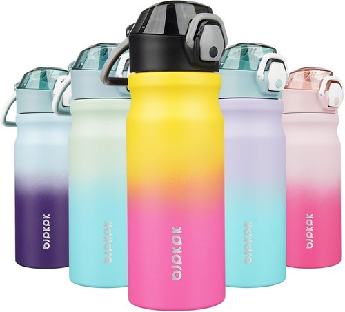 BJPKPK Stainless Steel Insulated Water Bottle - 18oz Reusable Thermal Flask with Straw Lid | Rainbow Finish