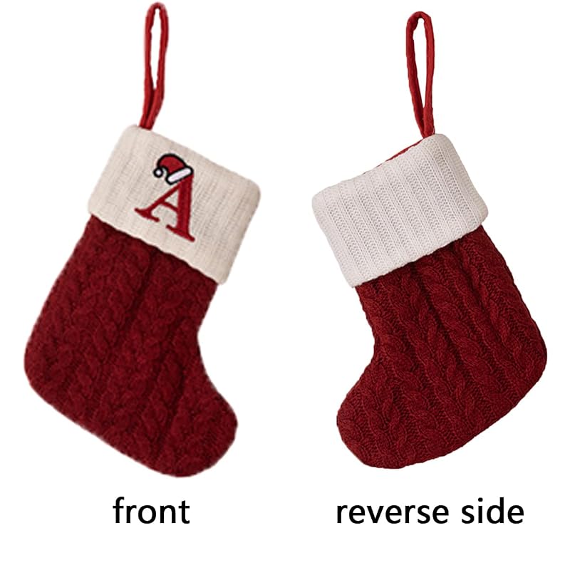 Personalized Christmas Stocking with Initial - Red Cable Knit, 7.87in x 3.94in