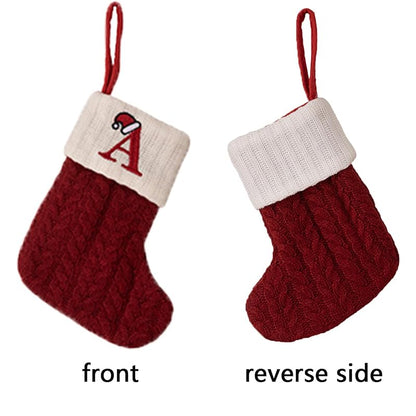 Personalized Christmas Stocking with Initial - Red Cable Knit, 7.87in x 3.94in