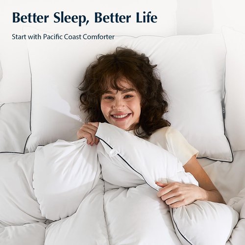 Pacific Coast Premium Goose Down Fiber Comforter King Size, 420TC 100% Australian Cotton Shell, All-Season Comforter with Hidden Baffle Box & Double-Stitched Piping (106"x90")