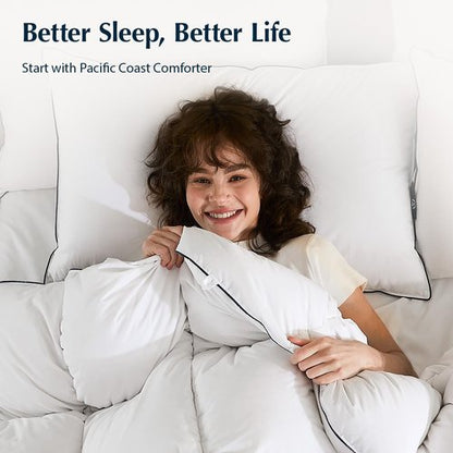 Pacific Coast Premium Goose Down Fiber Comforter King Size, 420TC 100% Australian Cotton Shell, All-Season Comforter with Hidden Baffle Box & Double-Stitched Piping (106"x90")