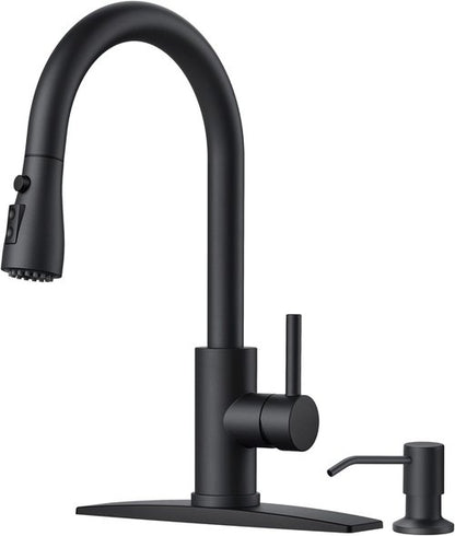 FORIOUS Black Kitchen Faucet - Pull Down Sprayer with Soap Dispenser | Classic High Arc Design for Farmhouse & RV