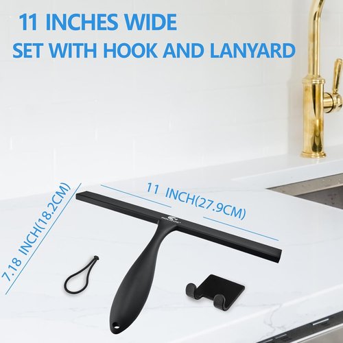 **Bold Shower Squeegee by [Brand Name] - 11" Anti-Rust Silicone with Ergonomic Handle | Perfect for Glass Doors & Windows**