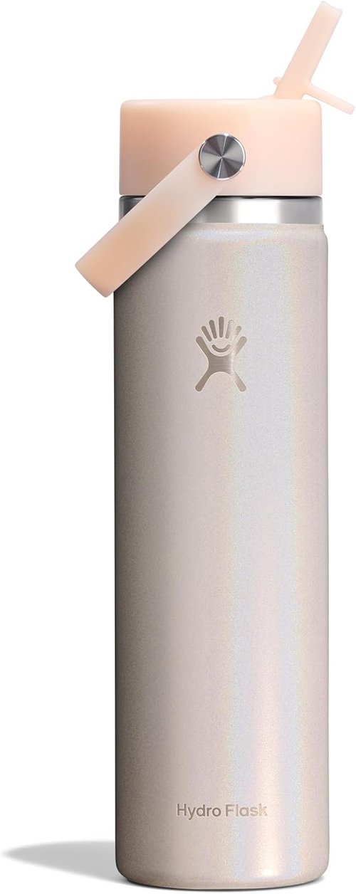 Hydro Flask Water Bottle - Insulated Stainless Steel - Non-Spill Wide Straw Lid | 24 Oz Glimmer Cream