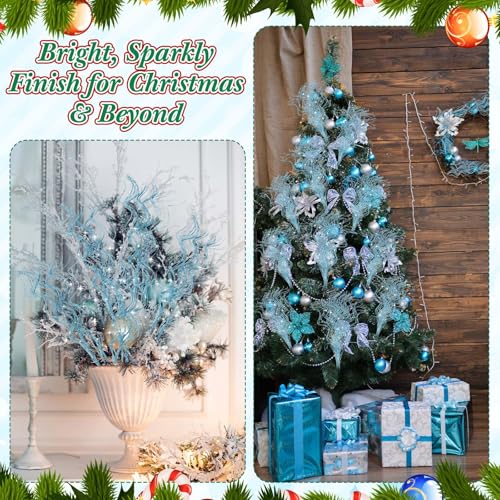 Lyrow Lake Blue Christmas Glitter Curly Branches - 17 Inch Holiday Decor Set