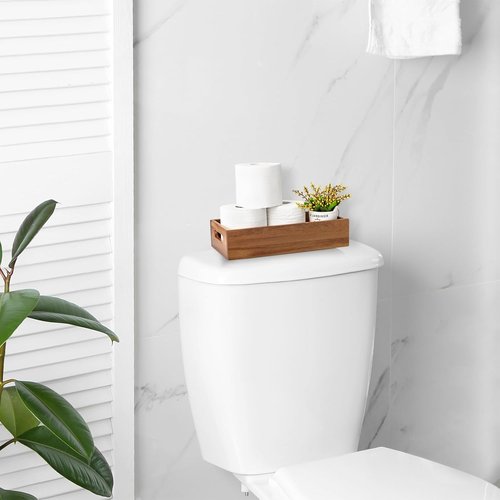 ALELION Acacia Wood Bathroom Storage Basket - Stylish Toilet Paper Holder with Handle | Small Organizer for Kitchen, Pantry, or Laundry Room