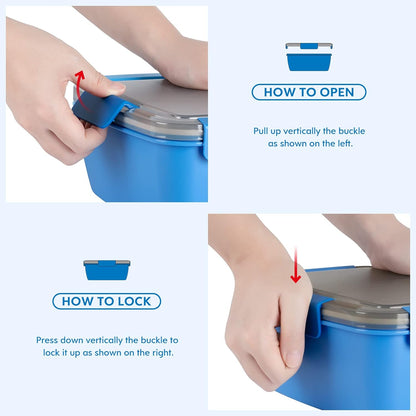 Cherrysea Salad Lunch Container Set - 68oz Leak-Proof Bowls with 4 Compartments & Fork - Blue