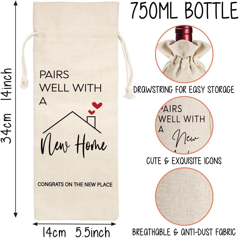 New Home Wine Bag Gifts for Homeowner, Housewarming Gifts New Home Closing Gifts for Buyers Owner, Realtor Gift to Clients for Women Men, New House Homeowner Wine Bag, Housewarming Party Decorations