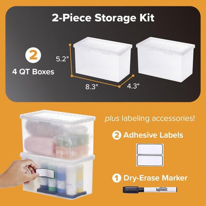 Bostitch Konnect Storage Containers - Clear Plastic Office Organizer with Lids | 4 Qt, 2 Pack