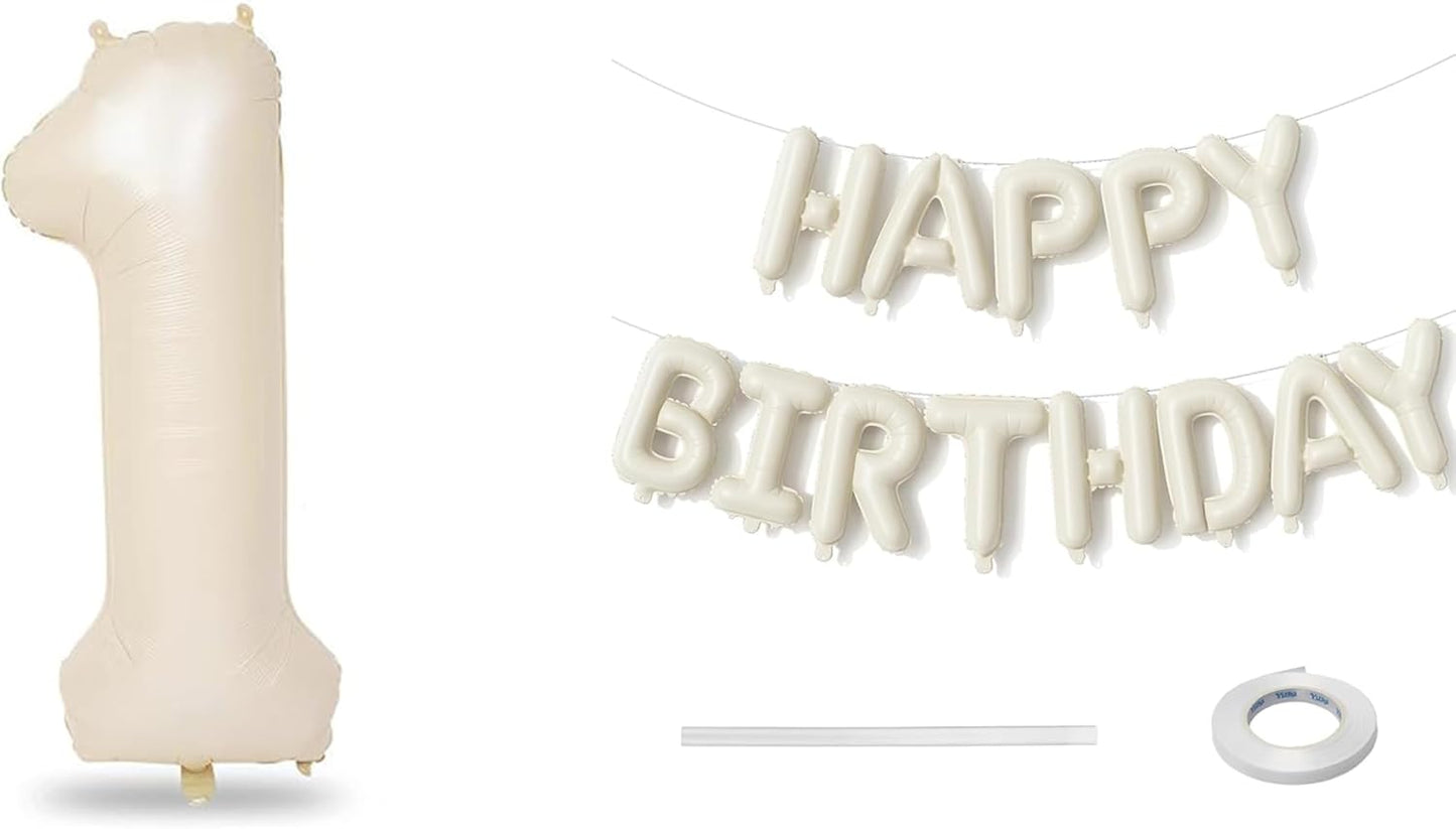 Beige Number 1 Balloon - Happy Birthday Balloon Banner for 1st Birthday Celebration