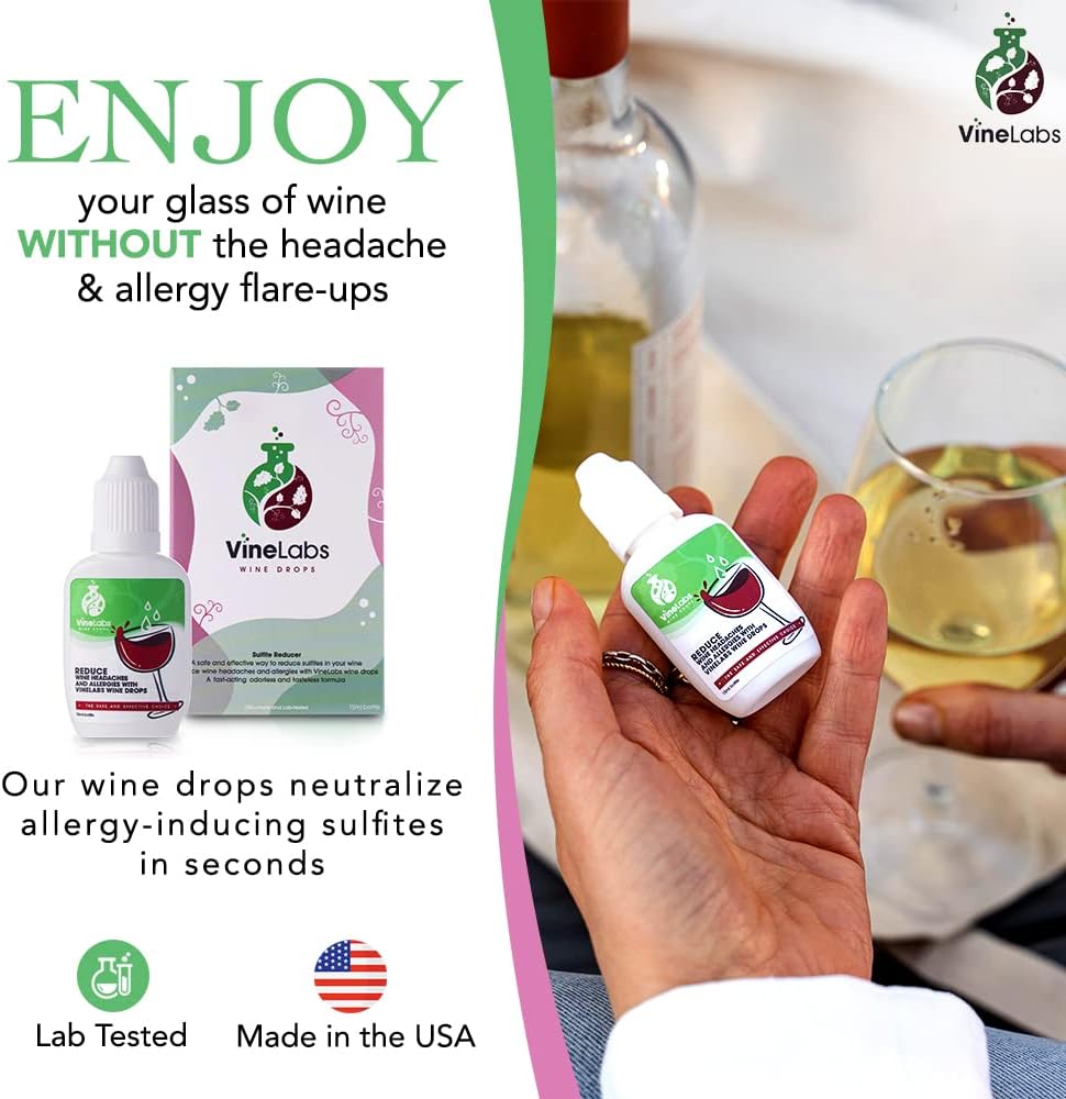 Sulfite Removing Wine Drops - 2pk - Odorless and Tasteless Purifier for Red and White Wines, Natural Headache Reducer, Made in the USA