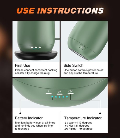 Kepwam Self Heating Coffee Mug, 16oz Smart Heated Coffee Mug, 150 Min Battery Life - Hot up to 149℉ Temperature Control Coffee Mug Warmer, Gifts for Women and Men