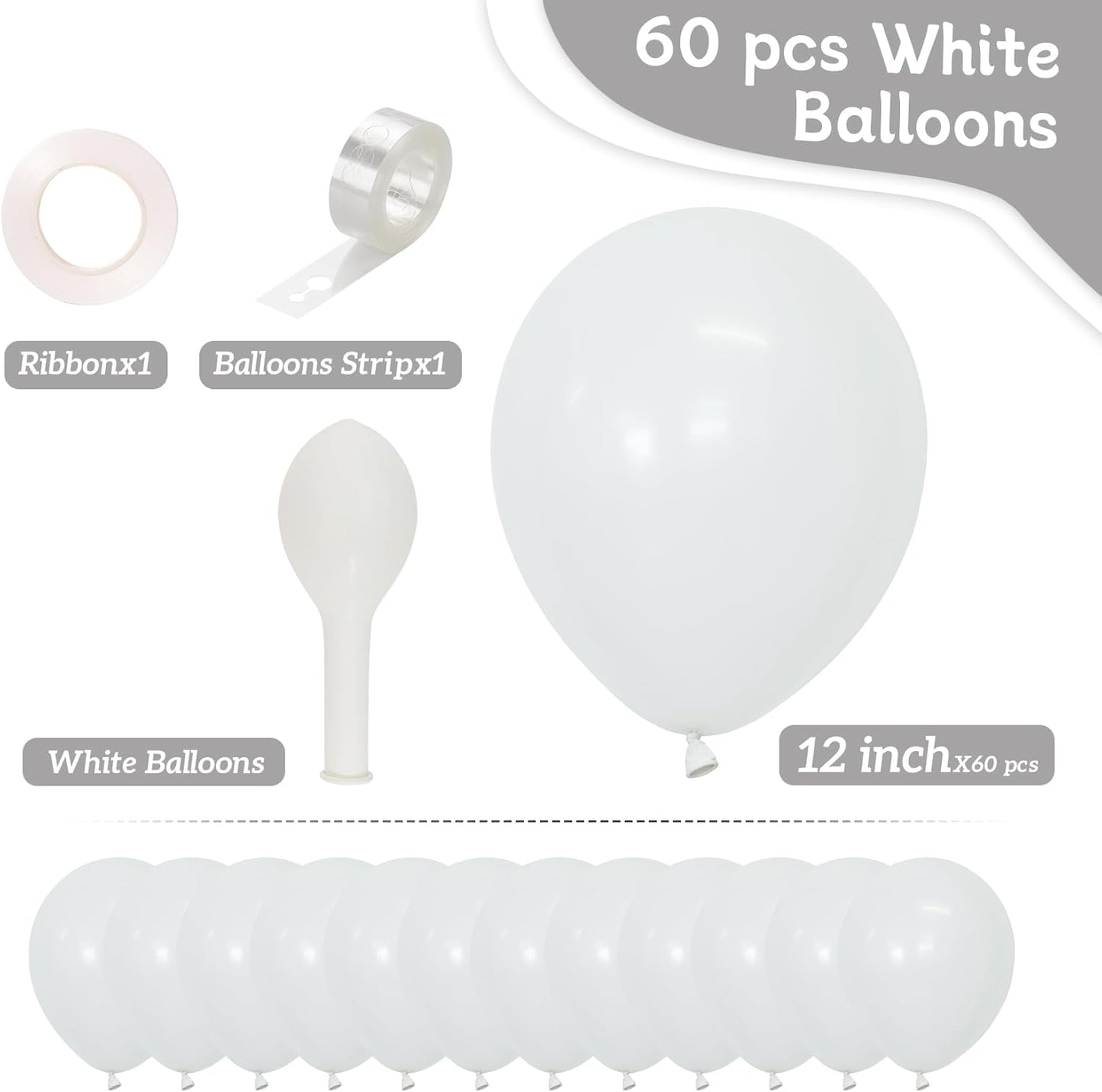 White Balloons - 60 PCS 12-Inch Latex Balloons for Birthday, Wedding, Baby Shower & Holiday Decor
