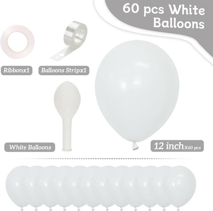 White Balloons - 60 PCS 12-Inch Latex Balloons for Birthday, Wedding, Baby Shower & Holiday Decor