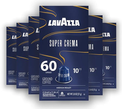 Lavazza Super Crema Capsules - Medium Roast Arabica & Robusta Blend | 60 Aluminum Pods for Nespresso Machines