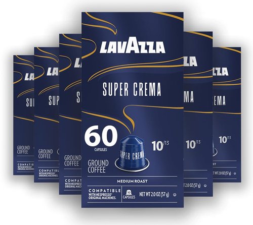 Lavazza Super Crema Capsules - Medium Roast Arabica & Robusta Blend | 60 Aluminum Pods for Nespresso Machines