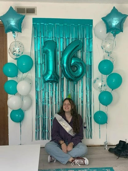 40 Inch Number 7 Balloon - Blue-Green Birthday Decor for 7th, 17th, 27th, and 70th Celebrations