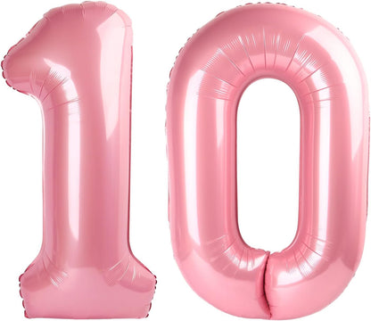 Pearlescent Pink Number 10 Balloons - 40 Inch 10th Birthday Decorations for Girls