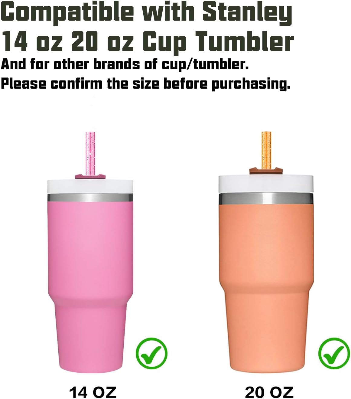 Stanley Replacement Straws - 6 Pack Reusable Straws with Cleaning Brush for 14 oz & 20 oz Tumblers