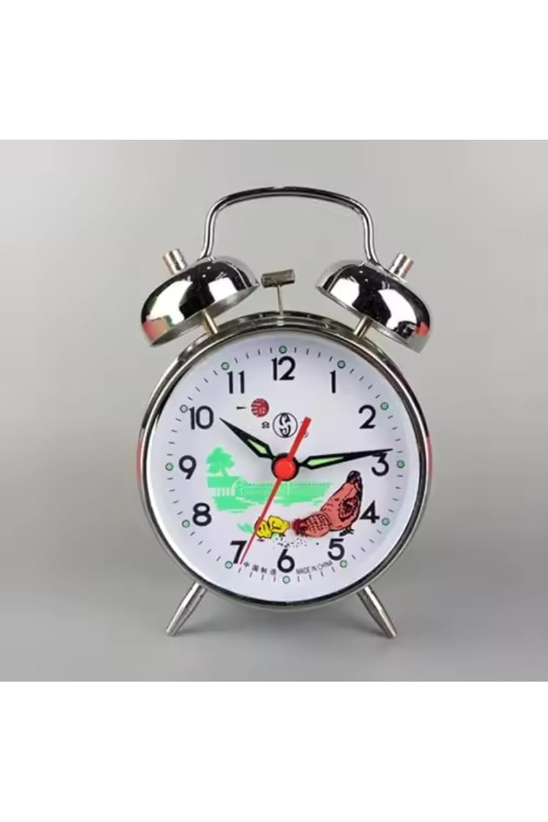 Nostalgic Mechanical Wind-Up Rooster Desk Clock - Large Silver Metal Decor