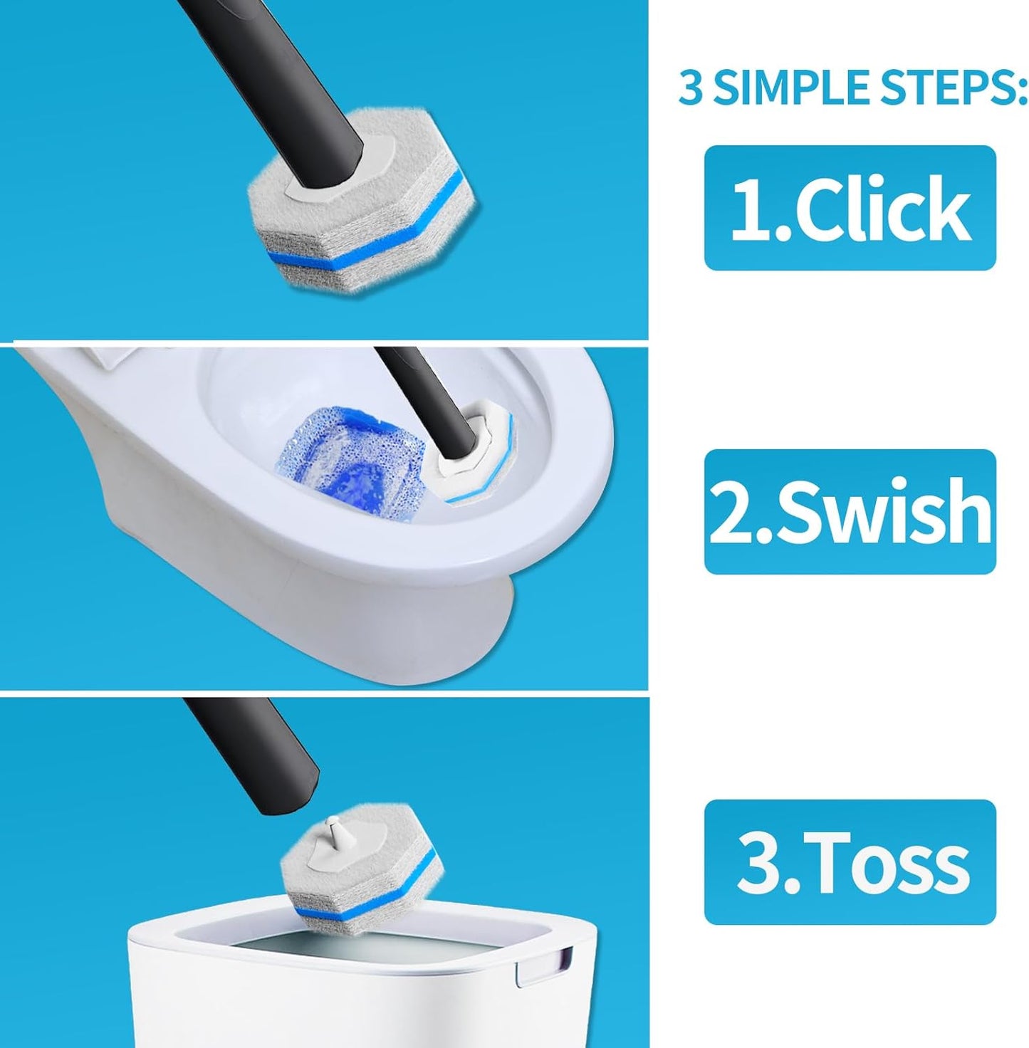 Skiennix Disposable Toilet Brush Set - 50 Cleaner Refills & Wall Mounted Holder | Bathroom Cleaning Kit