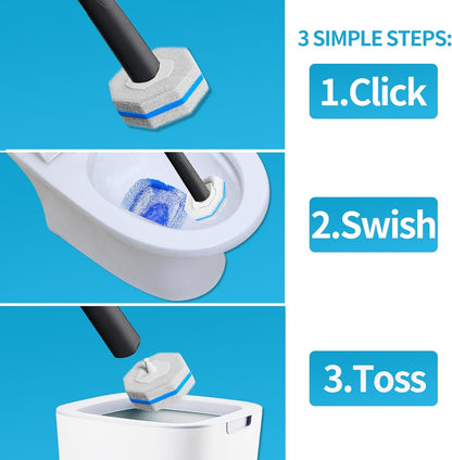 Skiennix Disposable Toilet Brush Set - 50 Cleaner Refills & Wall Mounted Holder | Bathroom Cleaning Kit