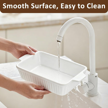 Regine Switzerland 30 Oz Small Baking Dish - Durable Ceramic Casserole Dish with Double Handles | 7x4.5 Inch, White