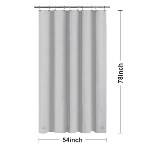 Barossa Design 54W x 78H Stall Shower Curtain Liner Silver Gray - Waterproof Lightweight PEVA Plastic Shower Liner with 3 Magnets & Metal Grommets - Gray Silver