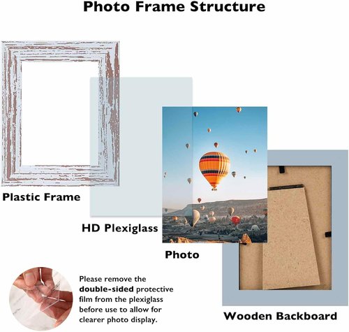 JCJMY Rustic White Picture Frame - 3x4 Wall Mount or Tabletop Display with Shatter-Resistant Plexiglass