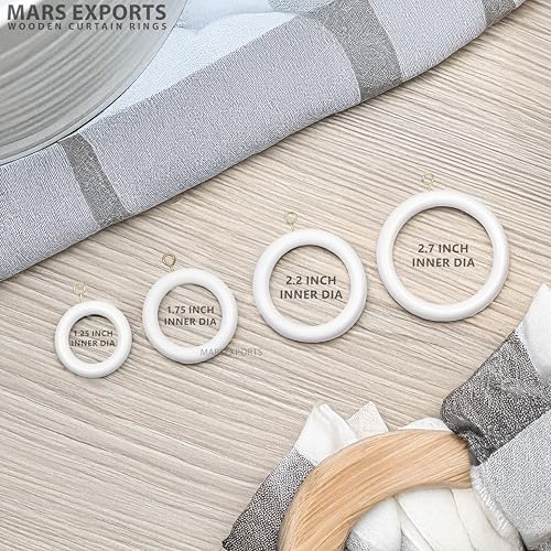 White Wooden Curtain Rings with Eye Hooks - 1.75 Inch Inner Diameter, Set of 24