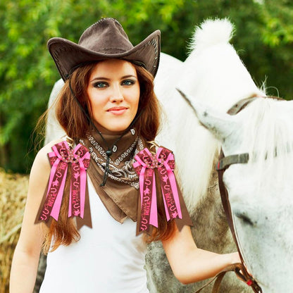 Umibow Western Cowgirl Hair Bows Clips - Cowboy Hat & Boot Design | Horseshoes Print, 2 Pcs Set