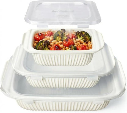 Artena Casserole Dishes - Ceramic Baking Dish Set of 3 | Large Lasagna Pan with Handles, White