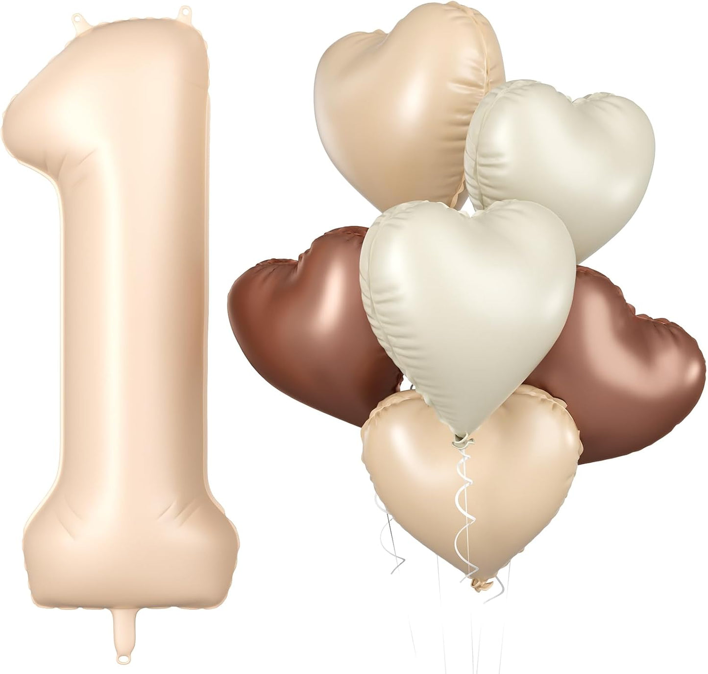 Biapian 40-Inch Light Brown Number 1 Balloon - Caramel & Cream Foil Heart for 1st Birthday Decor