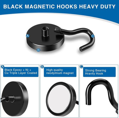LOVIMAG Magnetic Hooks - Heavy Duty 50lbs+ Strong Magnets for Home & Kitchen | 12 Pack Black