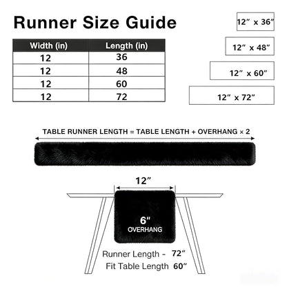 Black Faux Fur Table Runner 12x36 Inch - Fluffy Halloween Winter Decor - Variation: Black+12x36 Inch