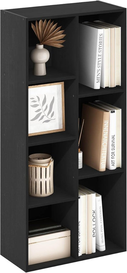 Furinno LUDER 7-Cube Bookshelf - Stylish Open Shelves for Living Room, Bedroom, Home Office | Blackwood Finish, Easy Assembly