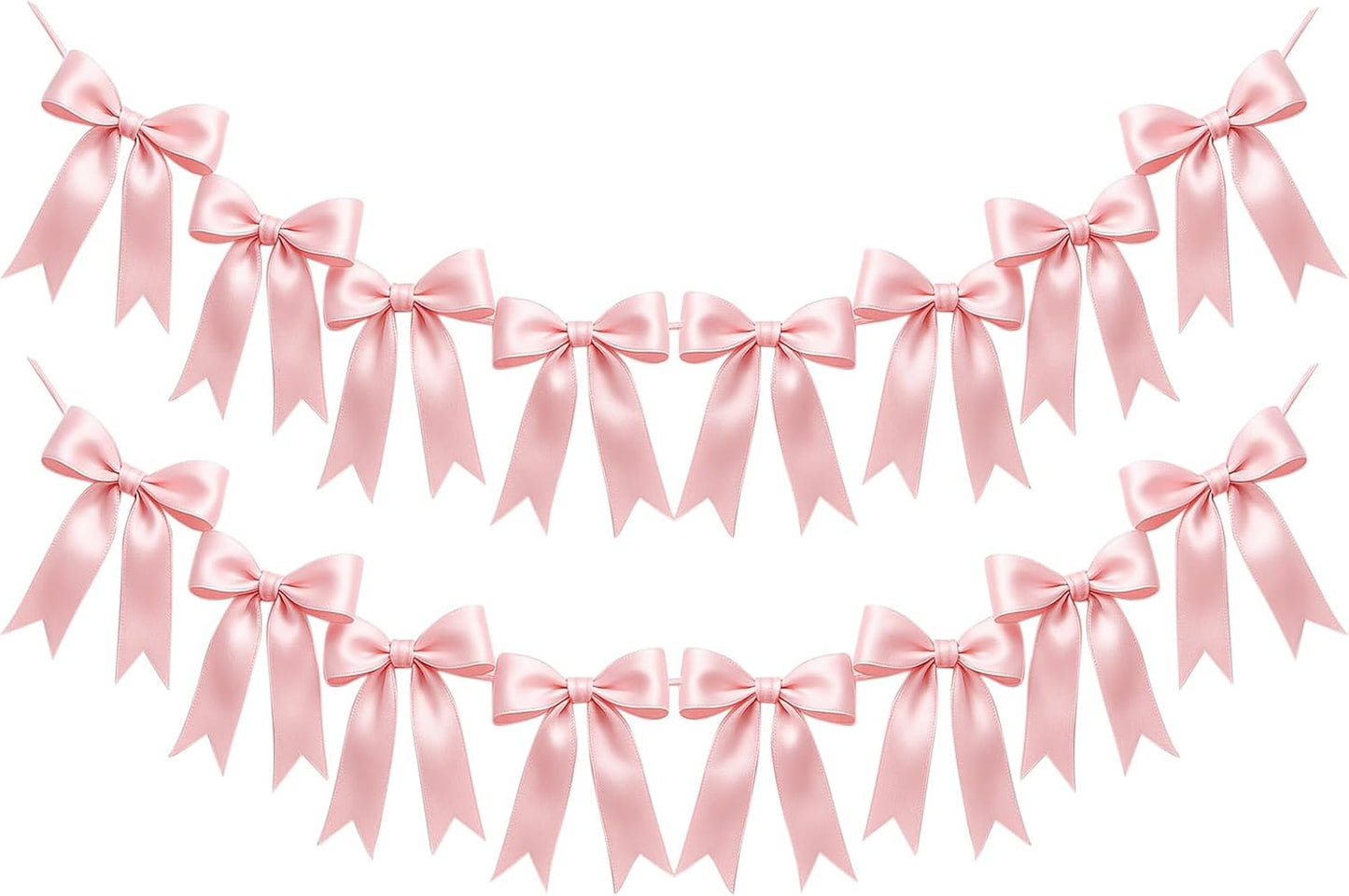 Skiennix Pink Bow Garlands - 16PCS Pre-Strung Satin Ribbon Ornaments for Parties & Celebrations