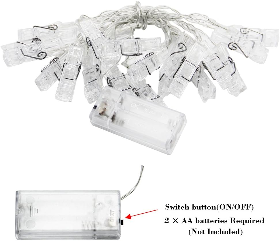 Twinkle Star 10ft Photo Clip String Lights - Battery Operated Fairy Lights for Pictures & Cards | Warm White