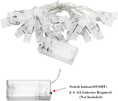 Twinkle Star 10ft Photo Clip String Lights - Battery Operated Fairy Lights for Pictures & Cards | Warm White