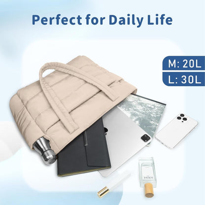 TOPDesign Puffer Tote Bag - Lightweight Quilted Handbag with Compartments for Work & Travel