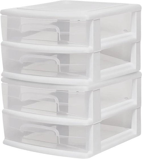 HOMZ 2-Pack Storage Cart - Clear Plastic Drawers, 14.25" Wide, White Frame | Versatile Organizing Solution for Home & Office