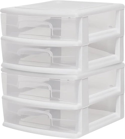 HOMZ 2-Pack Storage Cart - Clear Plastic Drawers, 14.25" Wide, White Frame | Versatile Organizing Solution for Home & Office