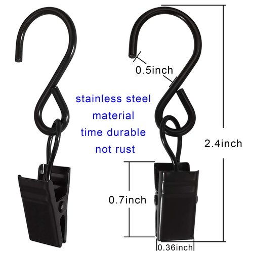 AMZSEVEN Stainless Steel S Hooks Curtain Clips, 50 Pack Hanging Party Lights Clips Hangers Gutter Photo, Art Craft Display, 2.4 Inch Long, Black