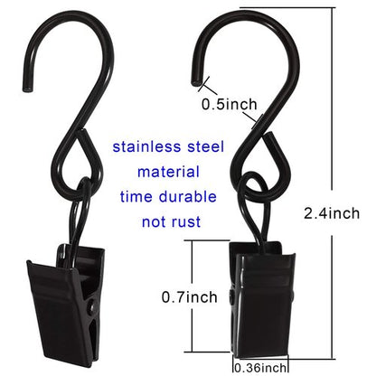 AMZSEVEN Stainless Steel S Hooks Curtain Clips, 50 Pack Hanging Party Lights Clips Hangers Gutter Photo, Art Craft Display, 2.4 Inch Long, Black
